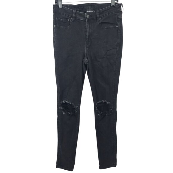 American Eagle Next Level Stretch Hi Rise Jegging Women 12 Jeans Distressed Blac - Picture 1 of 16